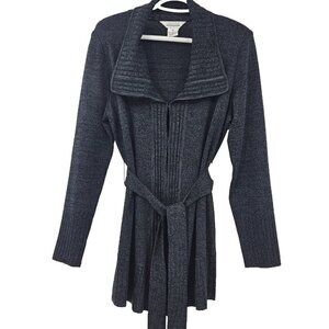 Misook Acrylic Knit Belted Longline Cardigan Heathered Gray Women’s Size XS